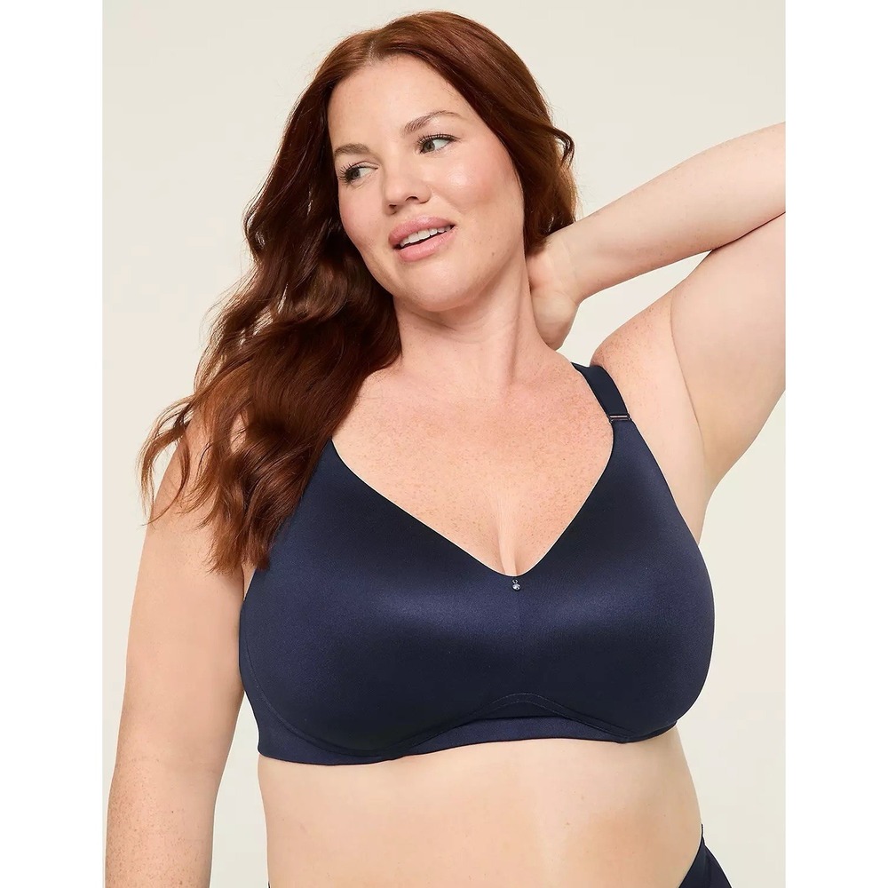 Cacique 46D Bra Lightly Lined Full Figure Coverage No Wire Wireless Navy Blue‎